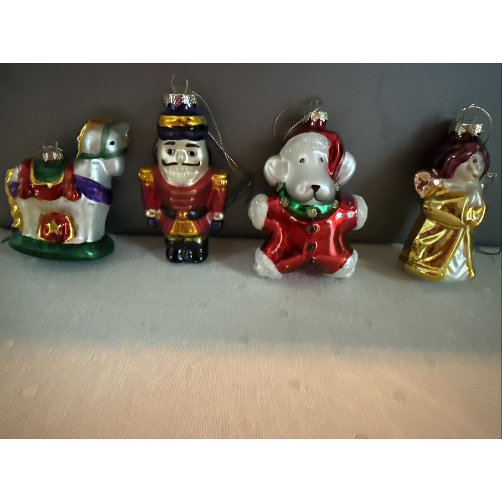 4 XVintage Glass Blown Christmas Ornaments